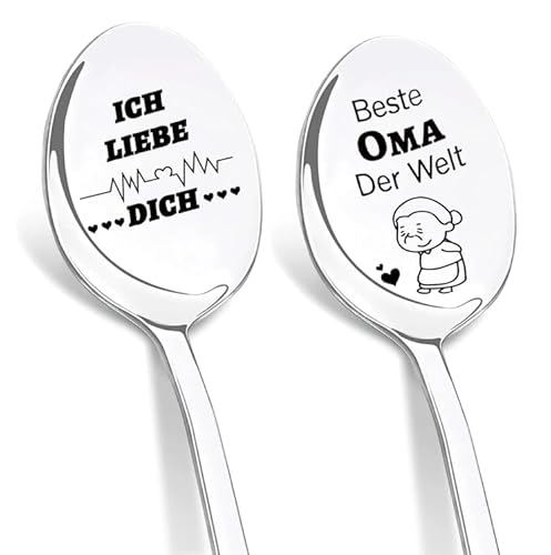 DIKARYA Lot de 2 cuillères à café avec gravure «