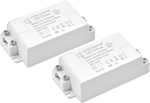 Transformador de controlador LED de 10 W CC 12 V - Convertidor de conmutación de voltaje constante de 110 V CA a 12 V CC - Impermeable IP22-Pack de 2