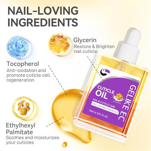gelike ec Nail Cuticle Oil - Honey Milk Scent Dual Color Nail Moisturizing With Natural Jojoba Vitamin B & E for Nail Bed & Damaged Nails Repair Treatment - Cuticle Cream for Nail Growth and Strength