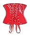 bslingerie Womens PVC Leather Underbust Waist Training Body Shaper Bustier Corset Top (L, Red Buckles)