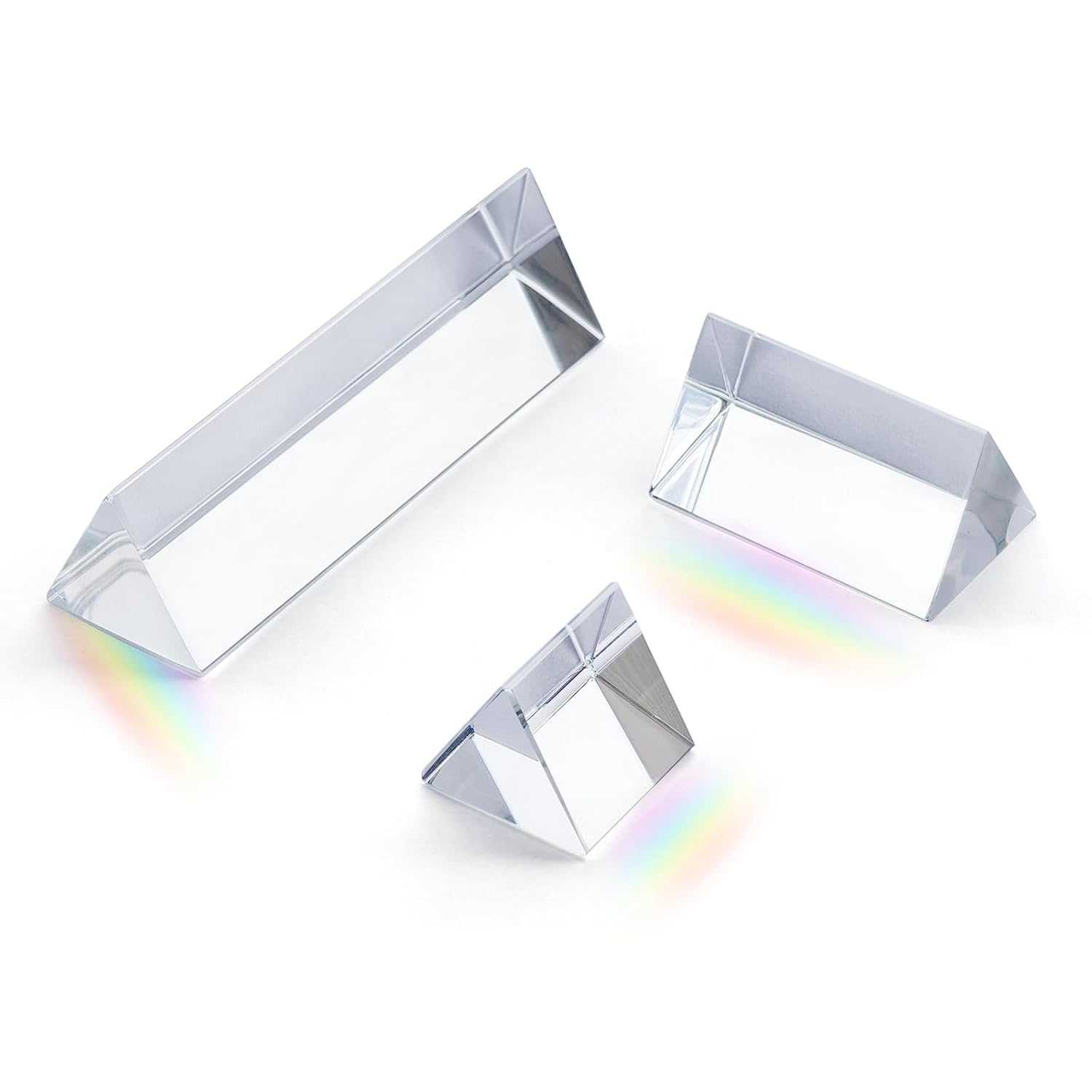 3 Pcs Equilateral Crystal Prisms Set - 1", 2" & 4" Glass Prisms for Physics Teaching, Rainbow Maker & Photography, Light Prism for Refracted Light Spectrum, Optical Triangular Prism Props
