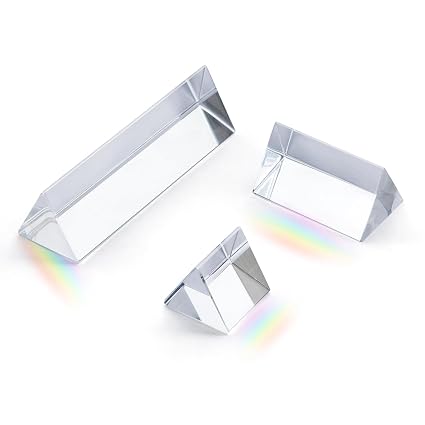 3 Pcs Equilateral Crystal Prisms Set - 1", 2" & 4" Glass Prisms for Physics Teaching, Rainbow Maker & Photography, Light Prism for Refracted Light Spectrum, Optical Triangular Prism Props