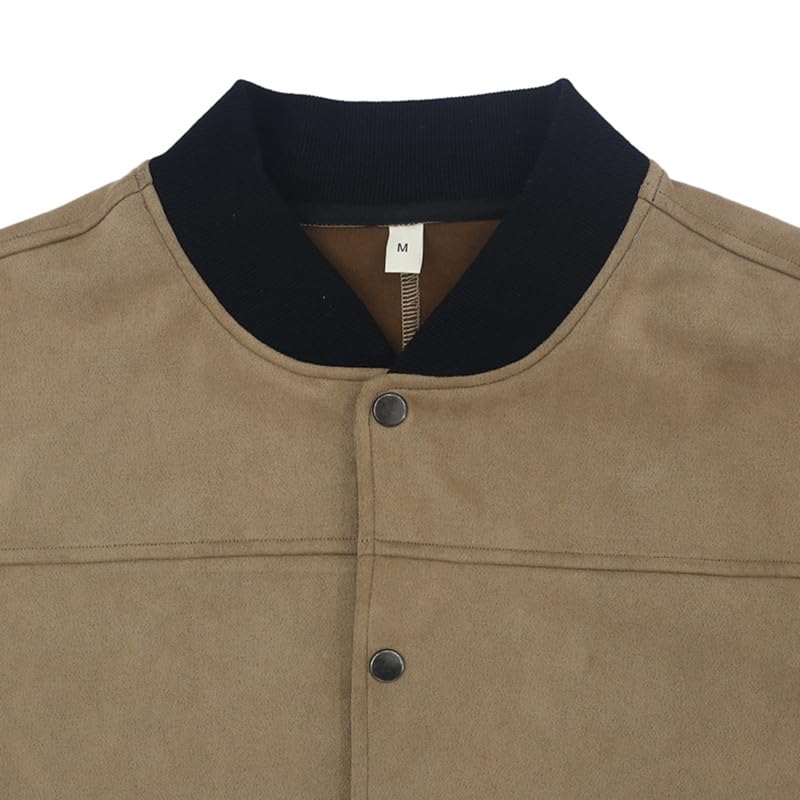 Image of Mens Faux Suede Bomber Jacket Varsity Jacket Windbreaker Vintage Casual Lightweight Leather Coats Jackets