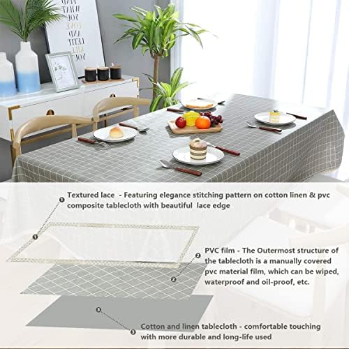 DARUITE Table Cloth,PVC Tablecloth Wipeable, Plastic Wipe Clean Tablecloth Rectangular, Waterproof Table Cover for Outdoor, Dining Room,Parties,Garden(Grey Checkered 57 inch X 78.7 inch(145x200cm)