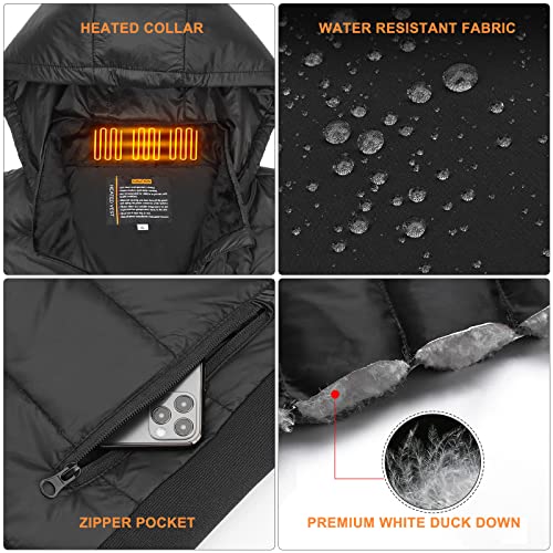 Heated Vest with Battery Pack for Men Women,Lightweight Rechargeable Heated Jacket with 90% Down and Detachable Hood2