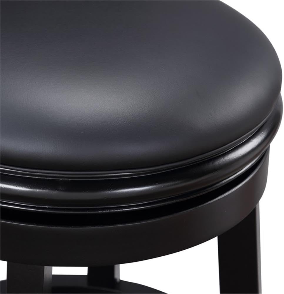 BOWERY HILL Modern Counter Height Swivel Bar Stool, Rubberwood Frame, Black Finish, Faux Leather Upholstery, 360-Degree Swivel, Foam Cushioned Seat, Footrest, Kitchen or Dining Room Seating