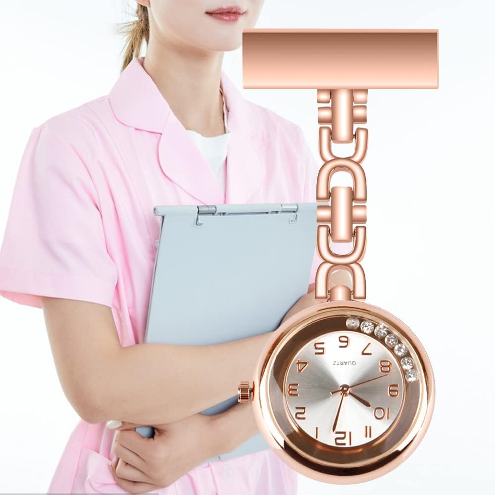New Rose Gold Nurse Clip-on Pocket Watch, Portable Nurse Retro Metal Pendant Pocket Watch, Nurse Brooch Pocket Watch for Women…