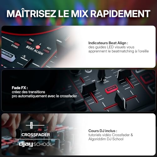 Numark Party Mix III Contrôleur DJ Bluetooth à Lumières Intégrées – vue 3