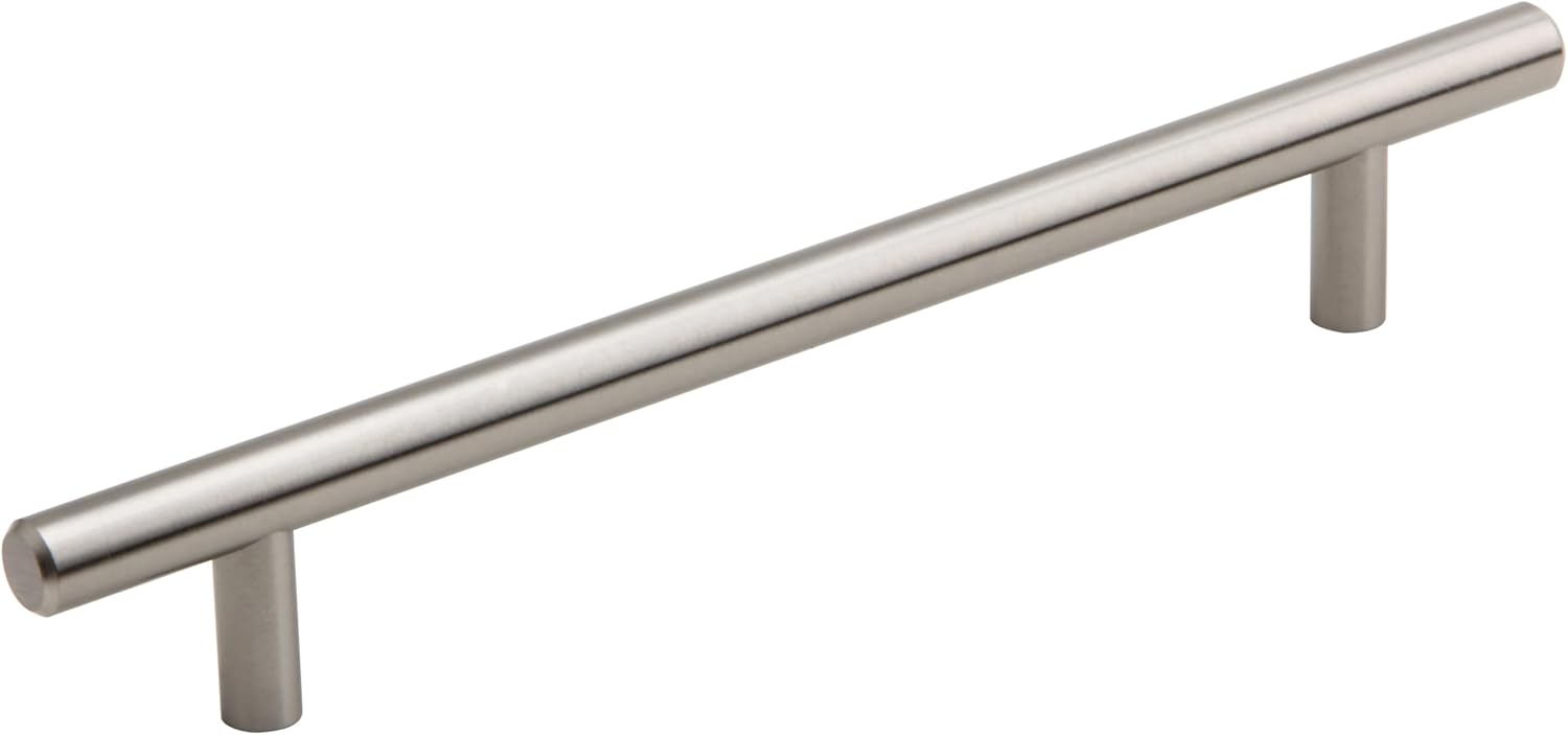 Silverline 6-5/16" (160mm) Hole Center Kitchen Cabinet T-Bar Pull Handle wiht Screws, Solid Steel, Brushed Stain Nickel, 25 Pack