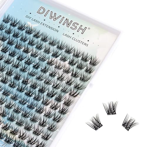 DIWINSH Lash Clusters 144 PCS 10mm Wispy Eyelash Clusters D Curl Volume Short Cluster Eyelash Extensions Natural Reusable with Clear Lashes Band Individual Wispy cluster Lash (MQ-10mm)