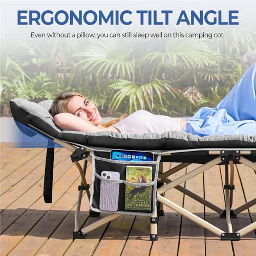 Yaheetech Feldbett mit Matratze Campingbett klappbar Gästebett mit Tragetasche & Seitentasche 191 x 67 cm Gartenliege bis 150 kg Belastbar, Grau Matratze+Schwarz Bett 6