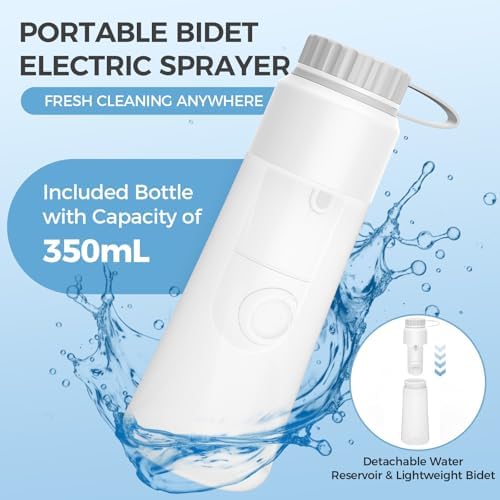 Portable Electric Travel Bidet, Rechargeable Handheld Bidet Sprayer with 2 Spray Modes, 350ML High Capacity, IPX7 Waterproof Personal Bidet for Women, Men, Baby