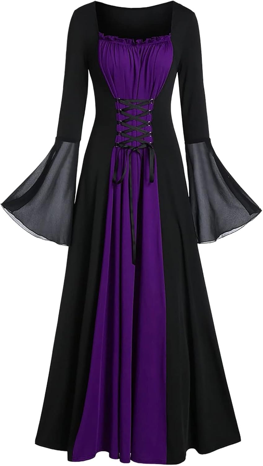Women Renaissance Dress Cosplay Witch Dresses Maxi Long Victorian Ball Gown Medieval Halloween Costume Outfits