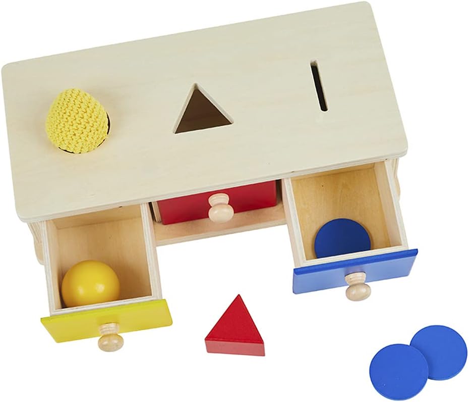 Kghios Montessori Box w/Bins Coin Object Permanence with Drawer 4 in 1 Montessori Infant Toys for Toddlers Materials for 6-12 Month Babies Infant 1-2 Year Toddlers Toys