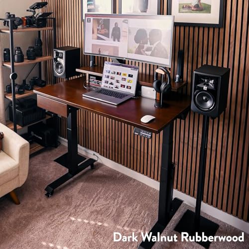 Image of Desky Electric Standing Desk, 72 x 30 inch Rubberwood Height Adjustable Sit Stand Desk, Dual Motor, Memory Presets, Ergonomic Workstation for Home Office - Dark Walnut Top