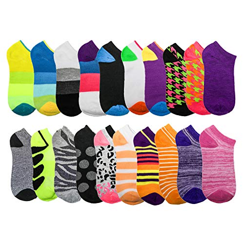 Moda West 20 Pairs - Women's Socks - Ankle Cut, Low Cut, No Show, Footie, Casual Girls in Colorful Patterns (Size 9-11)