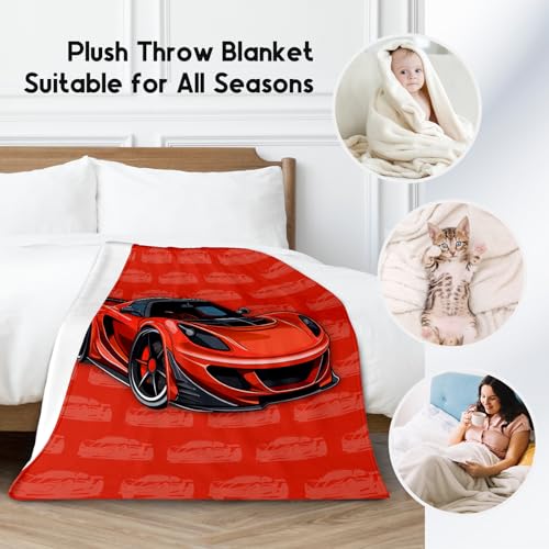 Racing Car Blanket, Cozy Soft Throw Gifts for Kids, Cute Red Flannel Throw Blankets for Couch Office, 30x40 Inches