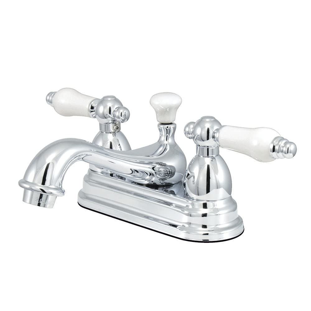 Kingston Brass KS3601PL Restorasyon Porselen Kol Saplı 4 İnç Centerset Lavabo Bataryası, Parlak Krom