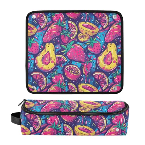 Bolso organizador de viaje para herramientas de cabello para mujer con tapete resistente al calor, impermeable, para planchas, rizadoras, secadoras, diseño pintura al óleo con frutas miniatura 3