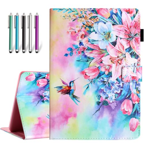 Fancity Case Fits All-New Amazon Kindle Fire HD 10 & 10 Plus (13th/11th Generation, 2023/2021 Release), PU Leather Stand Cover with Smart Auto Wake/Sleep & Pen Holder Card Slot, Hummingbird