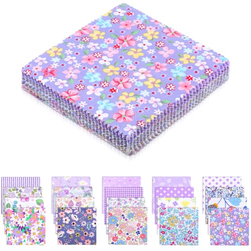 100 Pcs Purple Charm Pack Fabric for Quilting 5 Inch