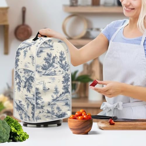 Image of Talayituse Toile De Jouy House Print Blender Dust Cover, Fingerprint Protection Cover for Stand Mixer or Coffee Machine, Home Kitchen Appliance Covers for Stain Dust Resistant Supplies