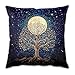 DEQSX Tree of Life Witchy Moon Pillow Cover 18x18, William Morris Inspired Night Sky Decor, Art Nouveau Gothic Full Moon Stars Decorative Throw Pillow Cover for Bedroom Living Room Sofa Couch