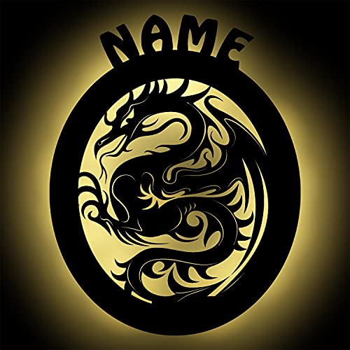 Namofactur Drachen Ei Holz Deko Wand-Lampe Nachtlicht Geschenk personalisiert mit Namen I Batteriebetrieb & Farbauswahl