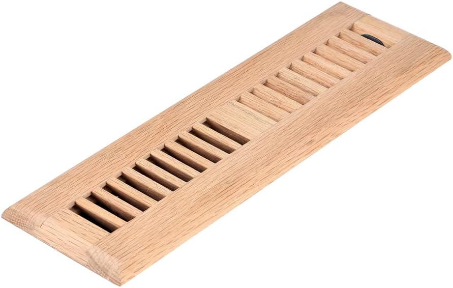 Homewell Red Oak Wood Floor Register, Drop in Vent Cover with Damper, 2x10 Inch, Unfinished