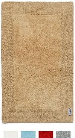 QltyFrst Bath Rugs Reversible 100% Premium Cotton 1900 GSM Size 21”x34” Bathroom Rugs Luxurious Bath Mat Extra Plush Absorbent Beige