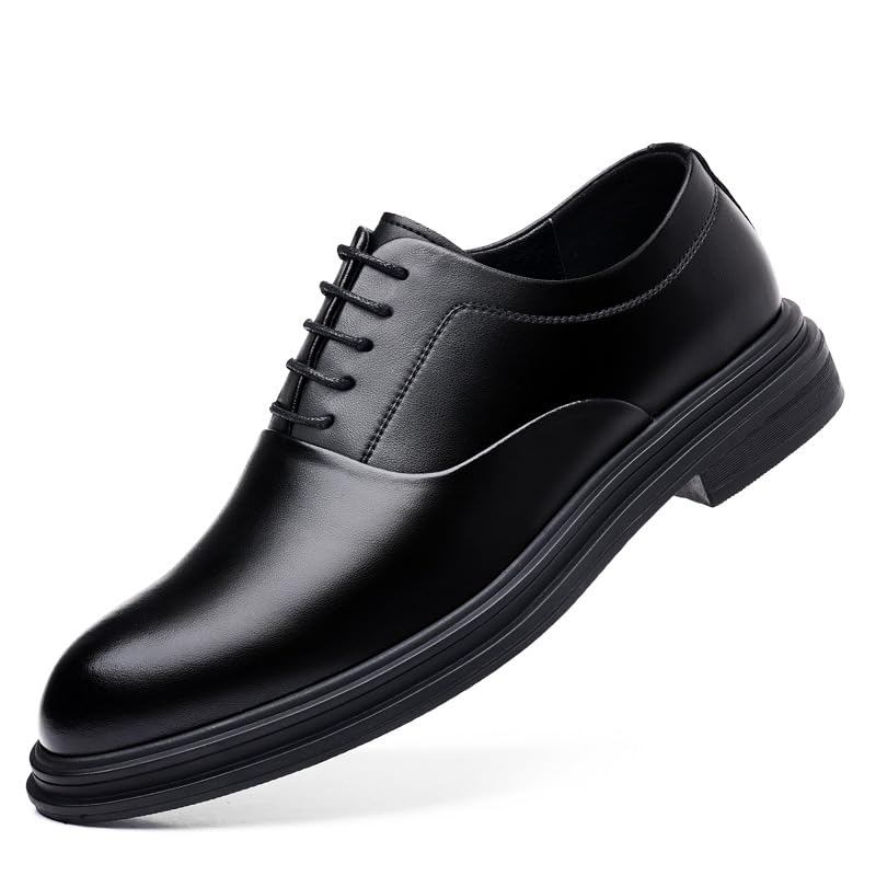 Battle Men Men’s 3-Inch Elevator Leather Oxford Shoes, Black Leather Height Increase Dress Formal That Make You Taller 3 Inches.