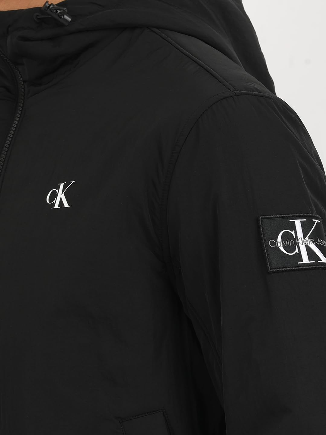Calvin Klein Jeans Męskie kurtki Harrington z podszewką z kapturem, Ck czarny, XXL