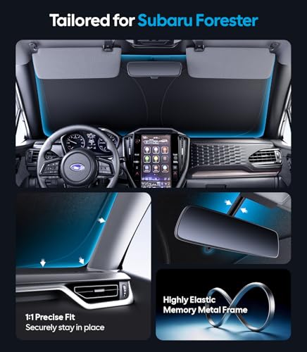 Image of Wigoo for Subaru Forester Windshield Sunshade [OEM Design, 100% Sun Blockage] Foldable Heat Insulation Sun Shade with Storage Bag, for Subaru Forester (2019-2026), Silver Coating