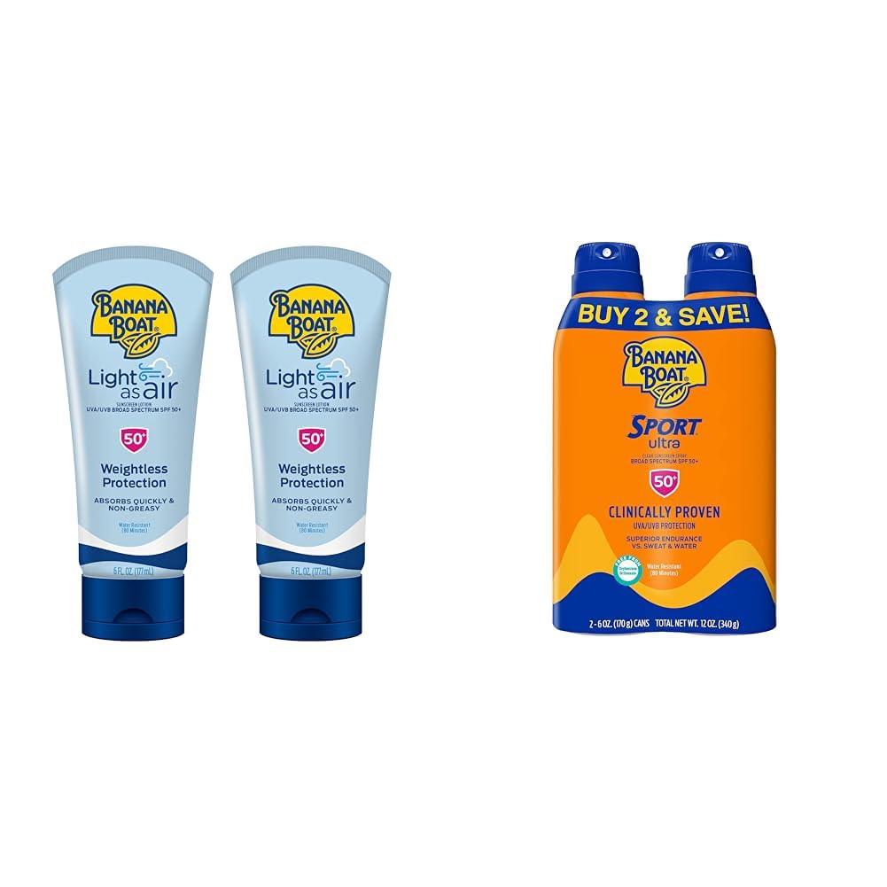 Banana Boat Light As Air Sunscreen Lotion SPF 50 and Sport Ultra SPF 50 Sunscreen Spray Twin Packs