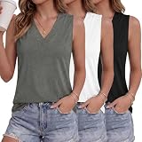 GAYHAY 3 Pack Tank Tops for Women Sleeveless Summer V Neck Shirts Loose Fit Flowy Blouses Casual Beach Vacation Clothes Fashion 2026 Black White Grey