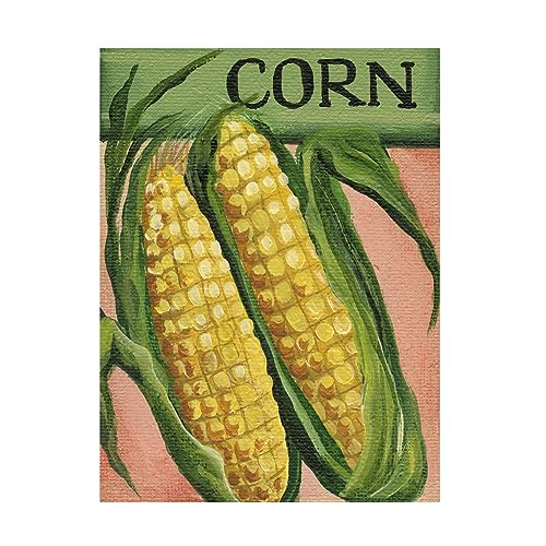 Trademark Fine Art Canvas Wall Art - Debbi Wetzel 'Seed Packets 07 - Corn' Wall Art for Living Room, Bedroom, or Office Décor 24 x 32 Inches