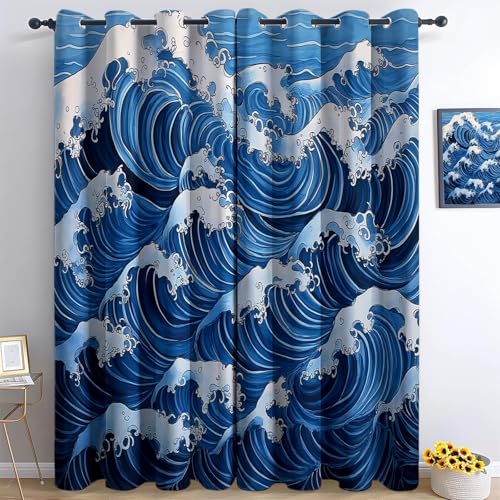 Cortinas opacas con ojales, ahorro de energía, para dormitorio, habitación infantil, 2 unidades, 166 x 75 cm, color azul