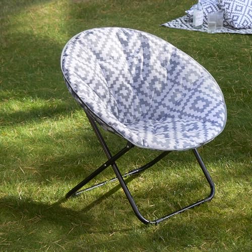 OHS Moon Chair Geometric Print Folding Camping Chair, Lightweight Portable Padded Seat with Steel Frame Outdoor Camping Moon For Garden & Beach, Grey-One Size