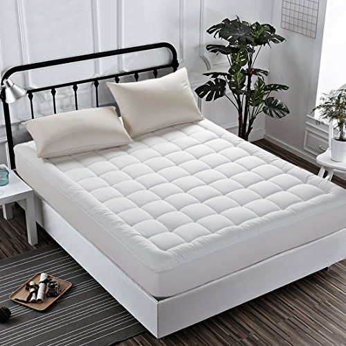 Mattress Pad Cover, 100% Cotton Fabric, Microfiber Filled, Soft, Hypoallergenic, Mattress Topper with Deep Pocket(Queen,Basic)