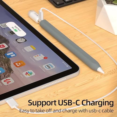Image of Pencil Case for Apple Pencil (USB-C), Silicone Protective Cover Sleeve, Supports Magnetic Attachment (Gray)