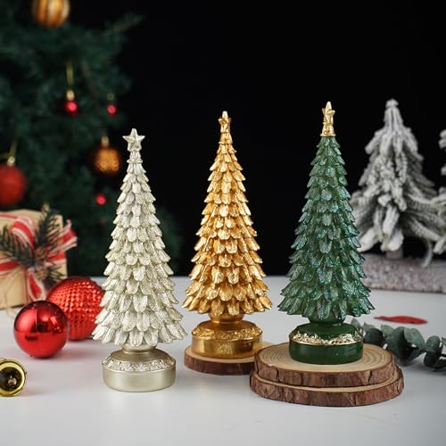 Árbol de Navidad pequeño y resistente de resina con base estable de centro de mesa 4