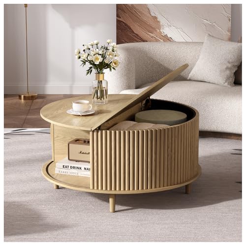 JOINICE Round Coffee Table with Storage,31.5