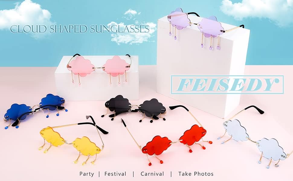 FEISEDY Retro Dripping Cloud Shaped Tassel Sunglasses Rimless Women Funny Party Disco Eyewear B2834 - Image 7