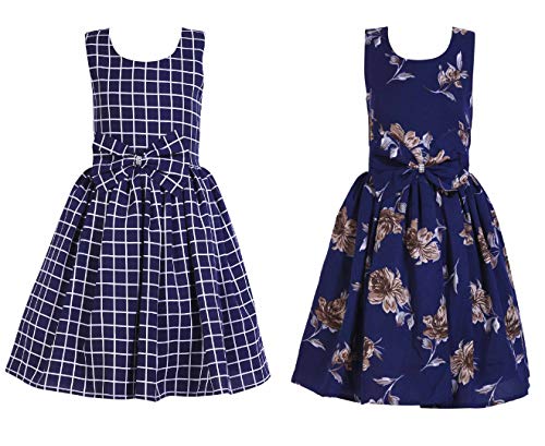 Image of Casual Frock for Baby Girls,Blue Printed and Olive Printed,Pack of 2