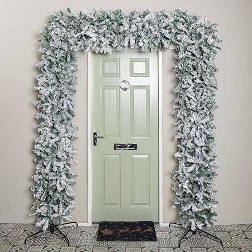 8ft (2.30m) Samuel Alexander Single Door Snow Flocked Christmas Tree Flat Top Arch with 2000 Tips