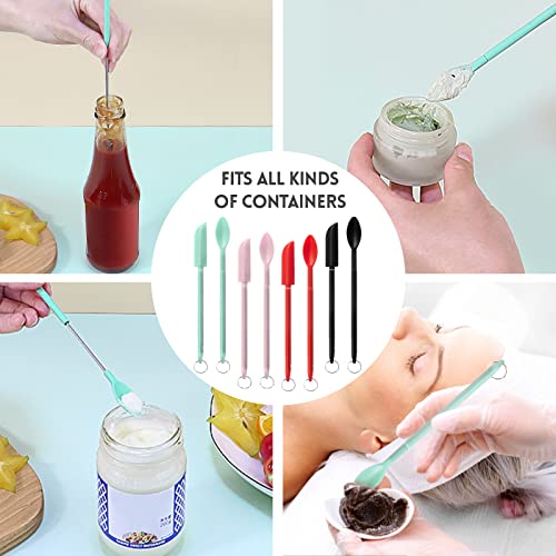 8 Pieces Silicone Telescopic Spatula And Scooping Spoon Set, Tiny Jar Spatula Adjustable For Kitchen Cosmetic, Reusable Handle Scraper For Ketchup Cream Beauty Makeup Products Mixing & Sampling #TOP4
