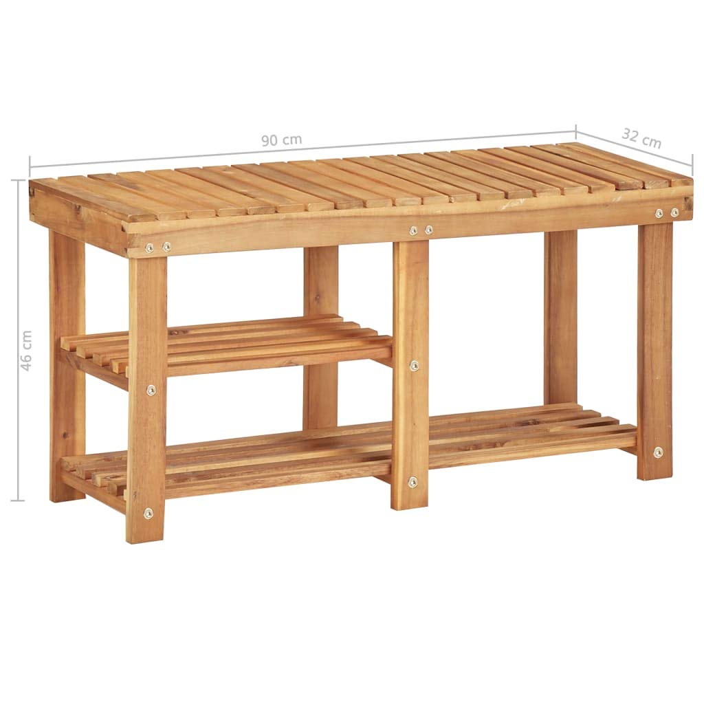 Schuhregal aus massivem Akazienholz 90 × 32 × 46 cm mit 2 Regalen und Stabiler Ablage, Schuhständer und Sitzbank für Flur Diele Eingangsbereich, platzsparend und robust für Schuhaufbewahrung