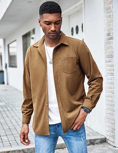 Image of COOFANDY Men's Waffle Button Down Shirts Casual Long Sleeve Shacket Jacket with Pockets