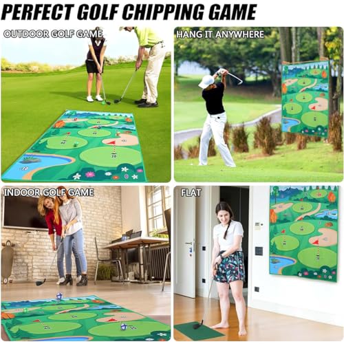 Golf Teing Game with 2 Clubs, 70 x 70 Inch Practice Mat Indoor Outdoor for Children Adults Family, with 20 Balls and 1 Score Board Golf Set