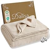 Dalisa 100% Organic Turkish Cotton Throw Blanket - GOTS Certified, Cozy - Perfect for Couch, Bed, and Home Decor - Boho Vintage Knit Alina (Beige, 60x80)